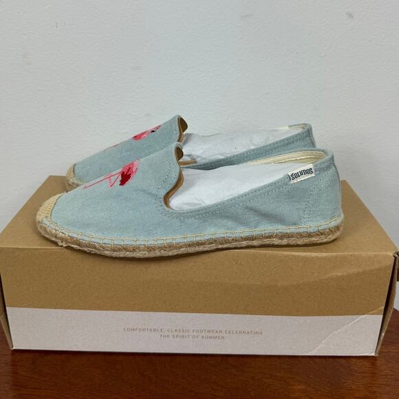 New Soludos Flamingo Embroidered Smoking Slipper in Chambray Women's Size 5 - Picture 3 of 6
